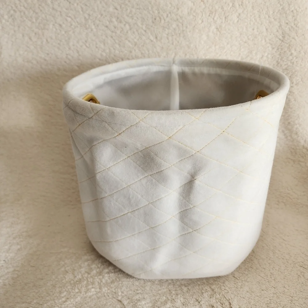 New holiday Storage Home Decor White & Gold Velvet Collapsible Basket Organizer